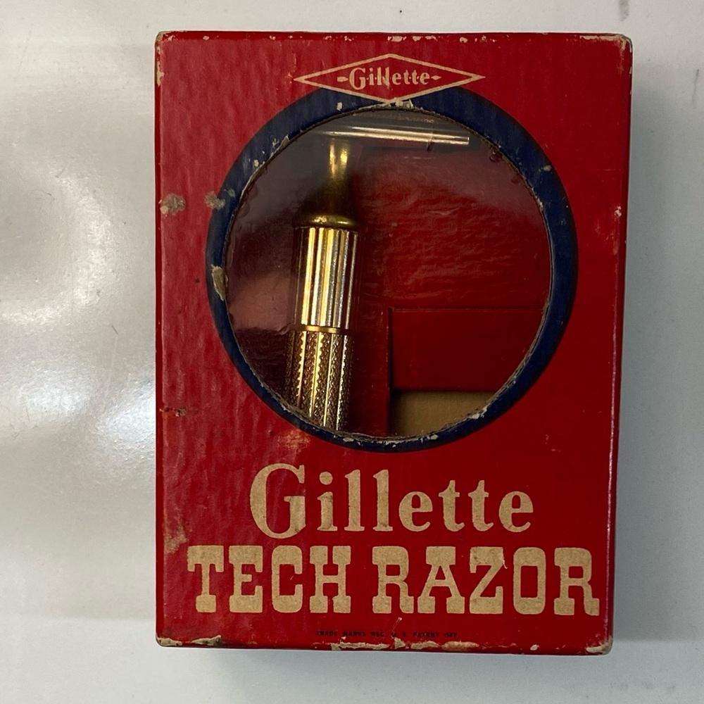 Vintage 3 piece Gold Gillette Fat Handle Tech and original Box - Picture 4 of 13